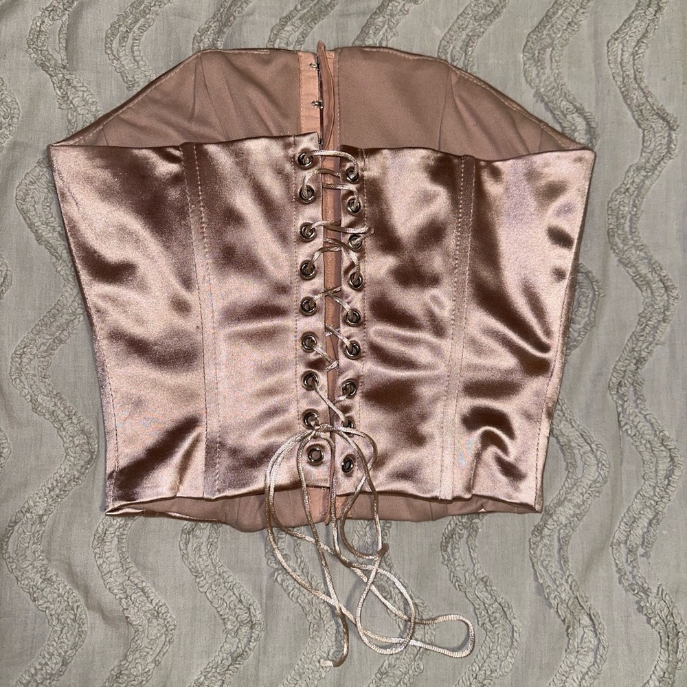 SALTY Light Pink Corset Satin Top